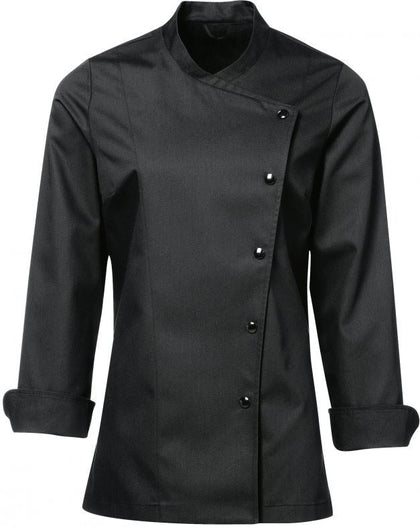Veste de cuisine femme taille 44/46, noire avec boutons pression